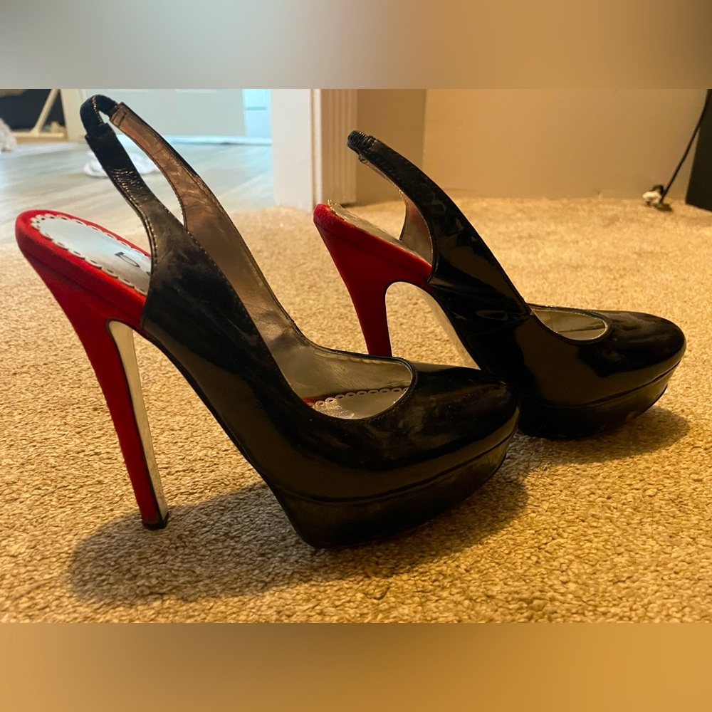 Black slingback pumps with red heels size 5.5